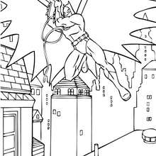 Batman flying in the city coloring page