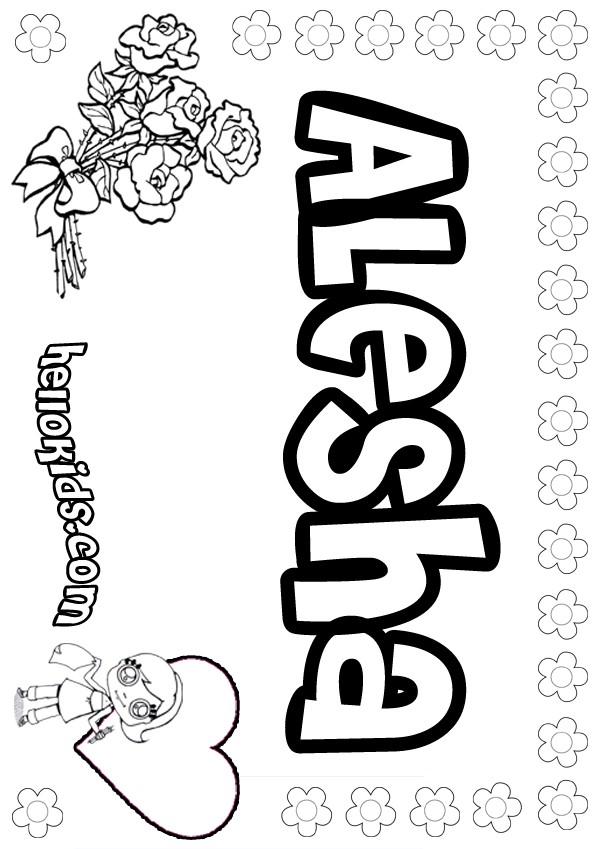 girls name coloring pages, Alesha girly name to color