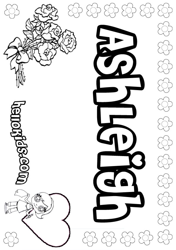 girls name coloring pages, Ashleigh girly name to color