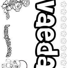 Vaeda - Coloring page - NAME coloring pages - GIRLS NAME coloring pages - U, V, W, X, Y, Z girls names posters