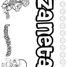 Zaneta - Coloring page - NAME coloring pages - GIRLS NAME coloring pages - U, V, W, X, Y, Z girls names posters