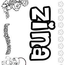 Zina - Coloring page - NAME coloring pages - GIRLS NAME coloring pages - U, V, W, X, Y, Z girls names posters