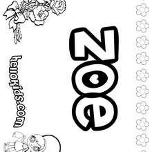 Zoe - Coloring page - NAME coloring pages - GIRLS NAME coloring pages - U, V, W, X, Y, Z girls names posters