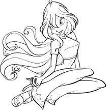 Bloom sitting on the floor - Coloring page - GIRL coloring pages - WINX CLUB coloring pages - BLOOM coloring pages