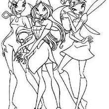Three Winx Club girls - Coloring page - GIRL coloring pages - WINX CLUB coloring pages