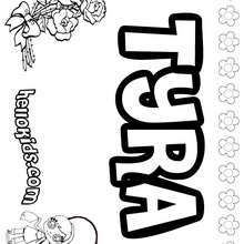Tyra - Coloring page - NAME coloring pages - GIRLS NAME coloring pages - T names for girls coloring and printing posters