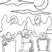 Halloween Ghosts in the cemetery - Coloring page - HOLIDAY coloring pages - HALLOWEEN coloring pages - GHOST coloring pages