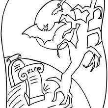 Halloween bats in the cemetery - Coloring page - HOLIDAY coloring pages - HALLOWEEN coloring pages - HAUNTED CASTLE coloring pages