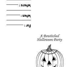 Halloween Party Invitation : Pumpkin theme - Coloring page - HOLIDAY coloring pages - HALLOWEEN coloring pages - HALLOWEEN PARTY invitations