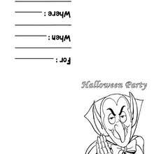 Halloween Party Invitation : Dracula theme - Coloring page - HOLIDAY coloring pages - HALLOWEEN coloring pages - HALLOWEEN PARTY invitations