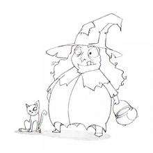 Black cat and witch coloring page