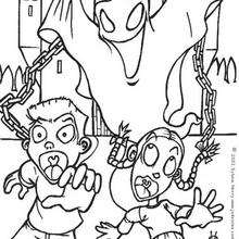 Kids and halloween ghosts - Coloring page - HOLIDAY coloring pages - HALLOWEEN coloring pages - GHOST coloring pages