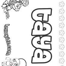 Taya - Coloring page - NAME coloring pages - GIRLS NAME coloring pages - T names for girls coloring and printing posters