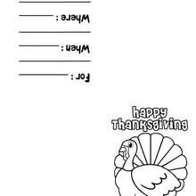 Thanksgiving Dinner Invitation : Turkey theme - Coloring page - HOLIDAY coloring pages - THANKSGIVING coloring pages - Thanksgiving Dinner Invitations