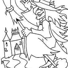 Witch flies coloring page