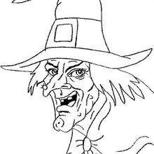 Halloween scary witch's head coloring page - Coloring page - HOLIDAY coloring pages - HALLOWEEN coloring pages - HALLOWEEN WITCH coloring pages - WITCH FACES coloring pages