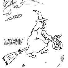 Witch on a broomstick coloring page - Coloring page - HOLIDAY coloring pages - HALLOWEEN coloring pages - HALLOWEEN WITCH coloring pages - WITCH ON BROOMSTICK coloring pages