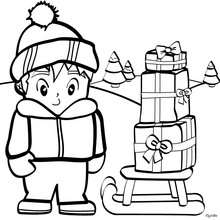 Boy collecting Christmas presents coloring page - Coloring page - HOLIDAY coloring pages - CHRISTMAS coloring pages - CHRISTMAS GIFT coloring pages