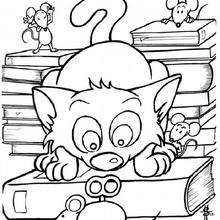 Cat with mechanical mice - Coloring page - ANIMAL coloring pages - PET coloring pages - CAT coloring pages - CATS coloring pages