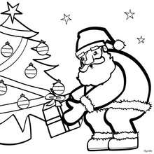 Santa near the Christmas tree coloring page