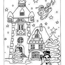 Snow-covered house coloring page