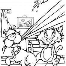 Dog and cat having fun - Coloring page - ANIMAL coloring pages - PET coloring pages - DOG coloring pages - DOG to color in