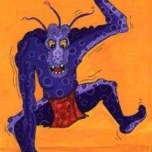 Blue halloween monster picture - Drawing for kids - HOLIDAY illustrations - HALLOWEEN illustrations
