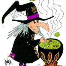 Halloween witch with magic potion picture - Drawing for kids - HOLIDAY illustrations - HALLOWEEN illustrations