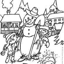Kids making a snowman coloring page - Coloring page - HOLIDAY coloring pages - CHRISTMAS coloring pages - SNOWMAN coloring pages