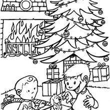 Xmas tree and puppy coloring page - Coloring page - HOLIDAY coloring pages - CHRISTMAS coloring pages - CHRISTMAS TREE coloring pages - XMAS TREE coloring pages