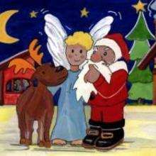 Angel, Santa and Christmas deer picture illustration