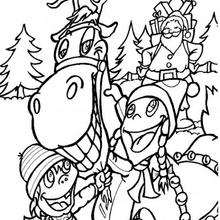 Children give thanks to reindeer coloring page