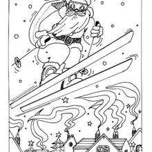 Santa's skiing coloring page