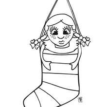 Stocking and doll gift coloring page