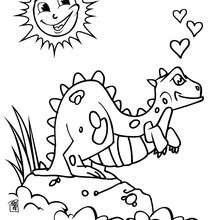 Dinosaur in love coloring page