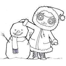 Girl with a snowman coloring page - Coloring page - HOLIDAY coloring pages - CHRISTMAS coloring pages - SNOWMAN coloring pages