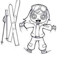 Girl with skis coloring page