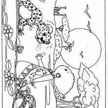 Kid and leopard coloring page