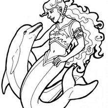 Mermaid and dolphins coloring page - Coloring page - FANTASY coloring pages - MERMAID coloring pages - Mermaid and sea creatures coloring pages