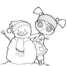 Girl and snowman coloring page - Coloring page - HOLIDAY coloring pages - CHRISTMAS coloring pages - SNOWMAN coloring pages