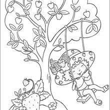 Strawberry Shortcake having a swing coloring page