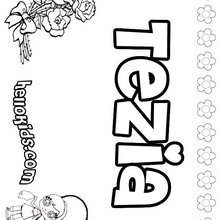Tezia - Coloring page - NAME coloring pages - GIRLS NAME coloring pages - T names for girls coloring and printing posters
