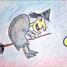 Witch on her broomstick drawing lesson