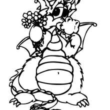Dragon with flowers coloring page