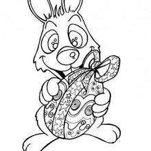 Happy Rabbit with Chocolate Egg coloring page
