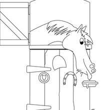 Horse in the stable coloring page - Coloring page - ANIMAL coloring pages - FARM ANIMAL coloring pages - HORSE coloring pages - HORSE MARE coloring pages