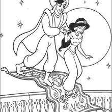 Jasmine, Aladdin and magic carpet coloring page