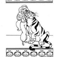 Princess Jasmine and her pet tiger coloring page