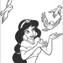 Princess Jasmine and birds coloring page