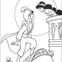 Jasmine kissing Aladdin coloring page